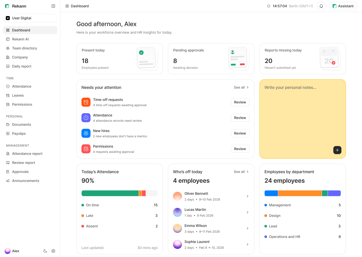 A preview of the Rekann dashboard